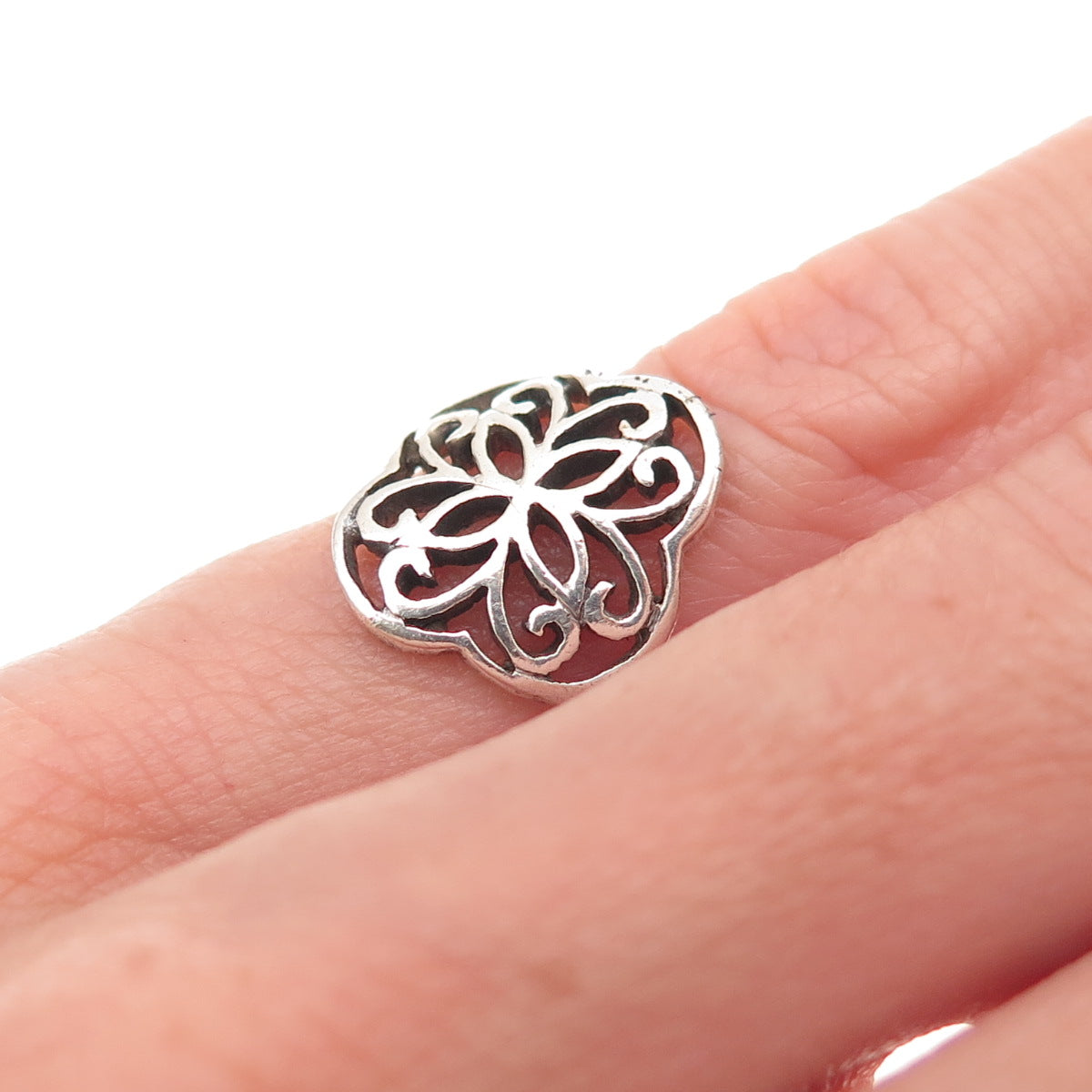 925 Sterling Silver Vintage Heart Cross Oxidized Ring Size 3.75