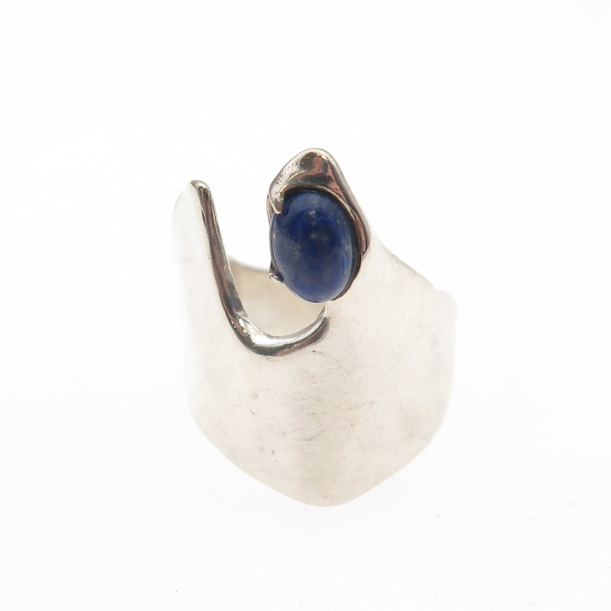 925 Sterling Silver Vintage Real Lapis Lazuli Modernist Ring Size 6.75