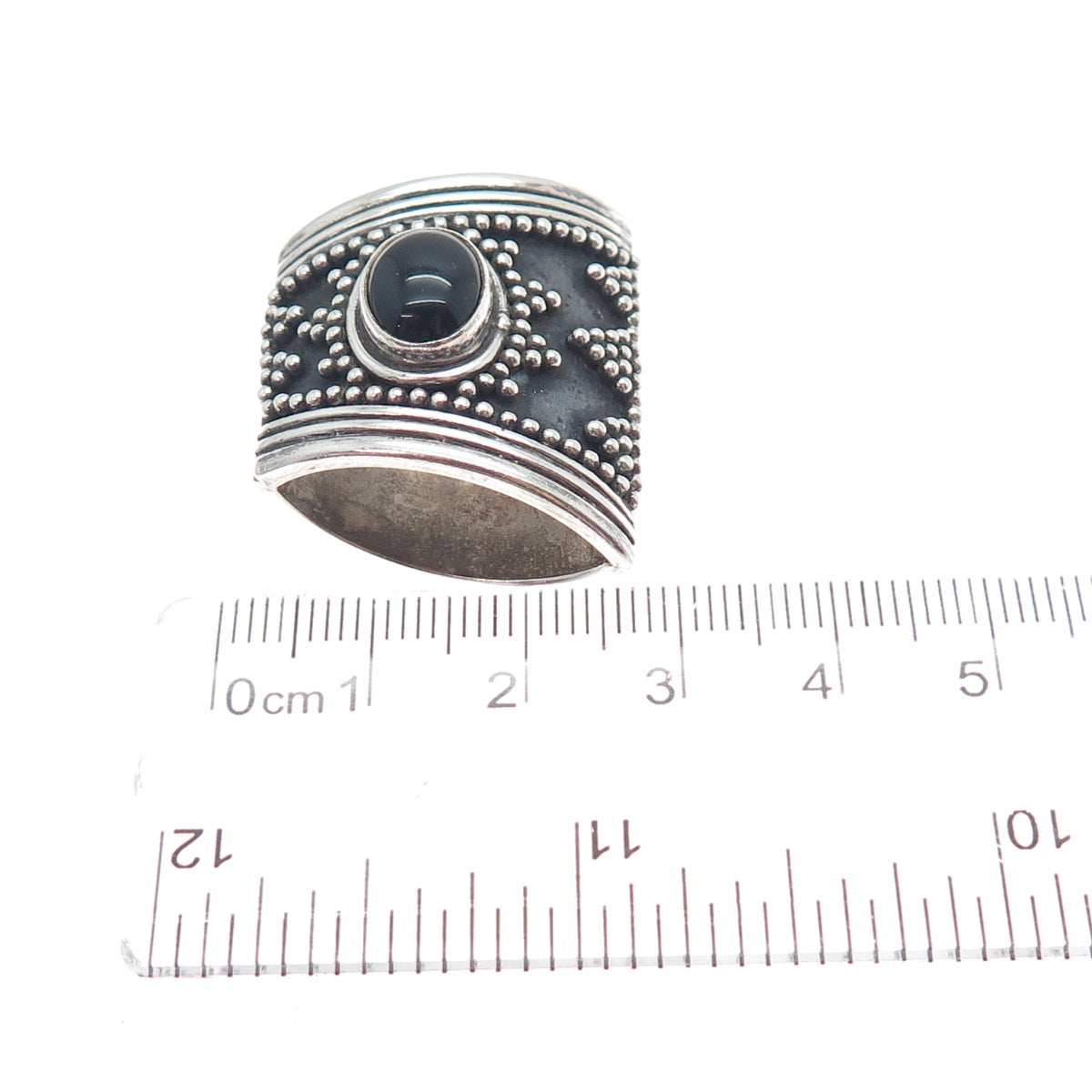 SUARTI BALI 925 Sterling Silver Vintage Real Black Onyx Granulated Slide Pendant