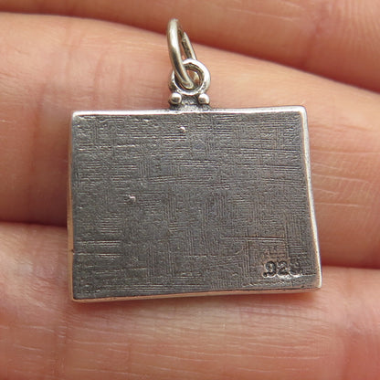 925 Sterling Silver Vintage Wyoming State Map Minimalist Oxidized Charm Pendant