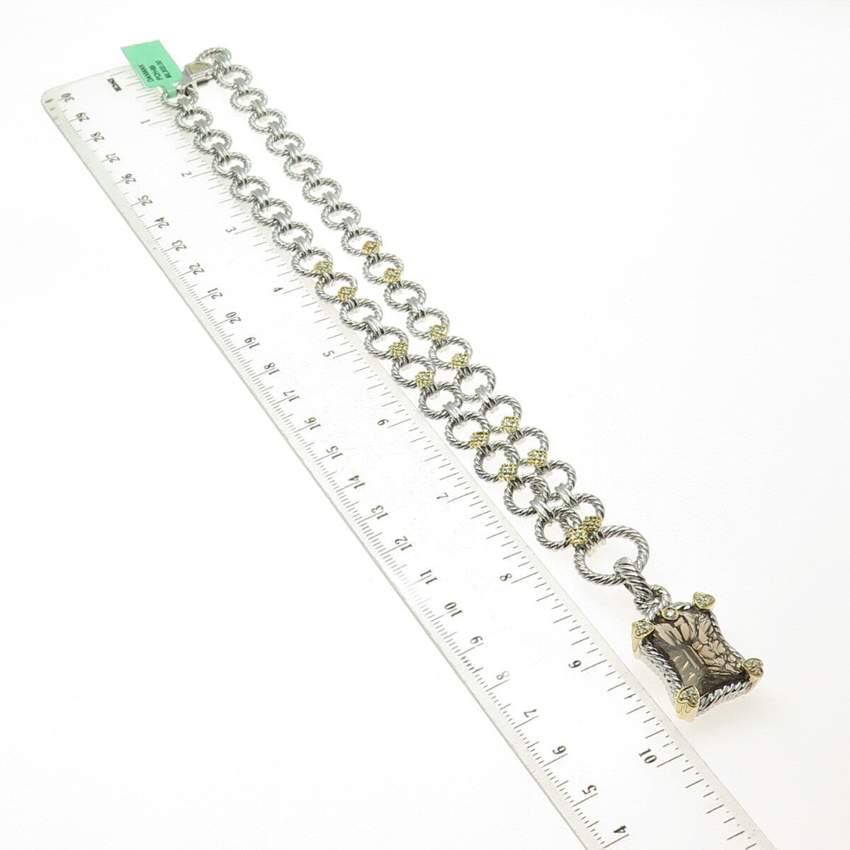 DANWAK 18K Gold Sterling 13-Diamond 0.20ct & Smoky Quartz 11.86ct Necklace 16"