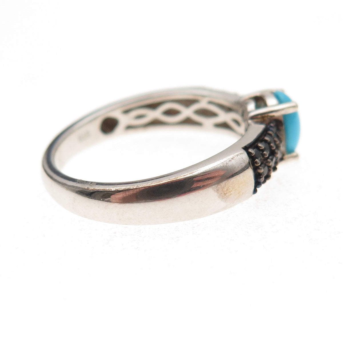 Chuck Clemency 925 Sterling Silver Real Turquoise & Black Spinel Ring Size 8.25