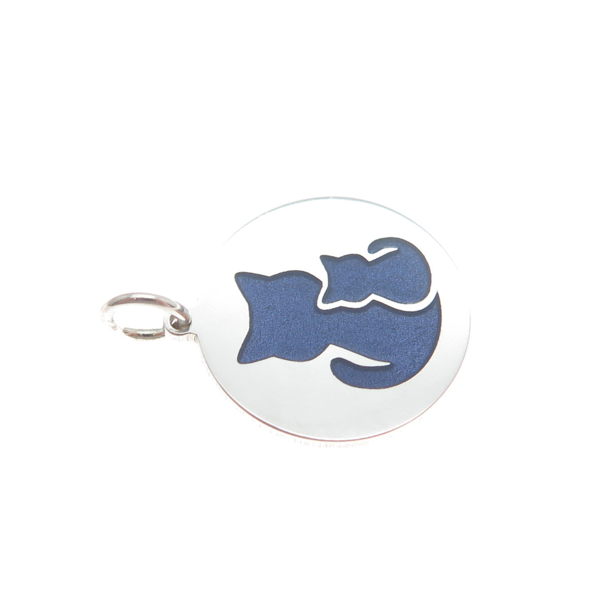 925 Sterling Silver Blue Enamel Mom & Child Cat Minimalist Charm Pendant