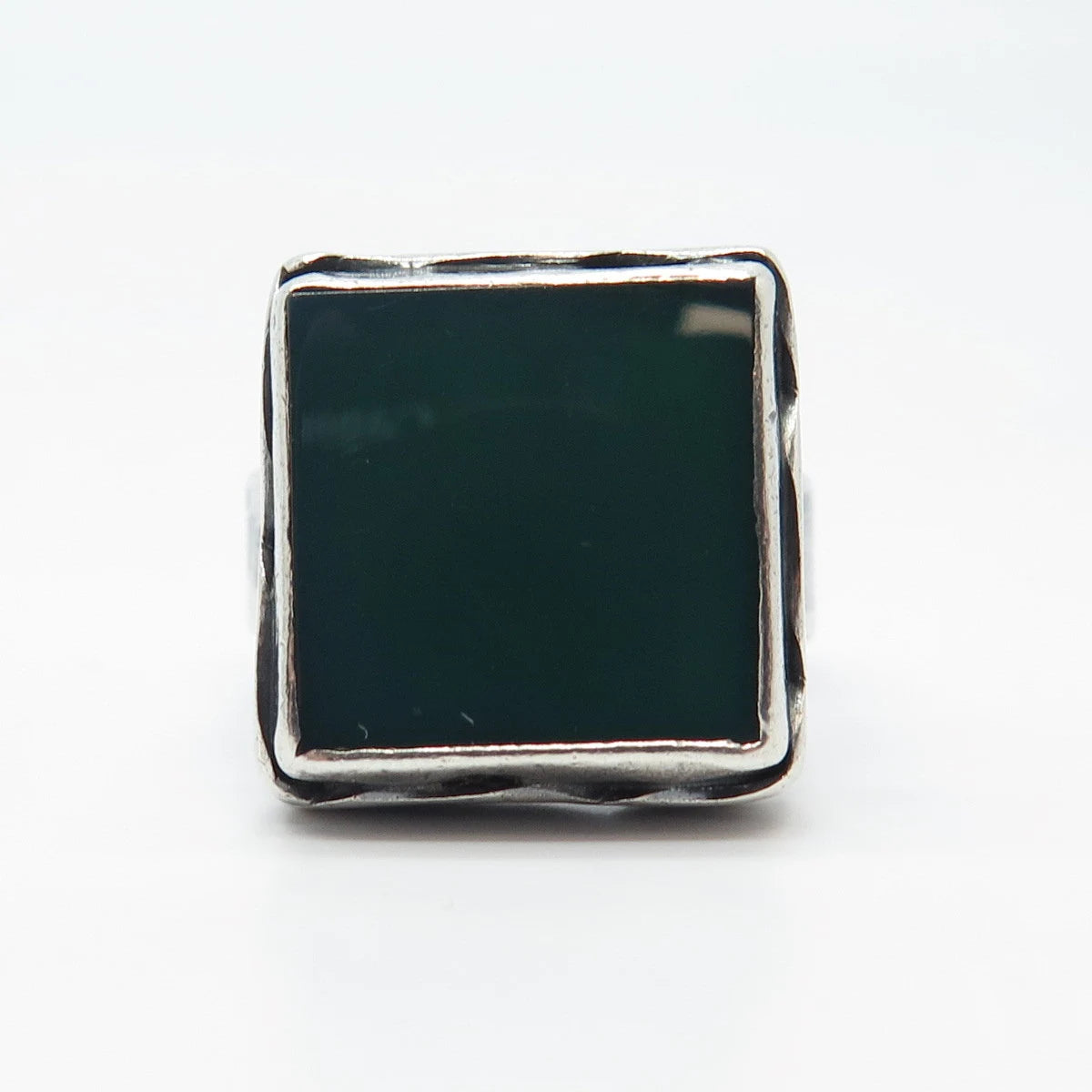 925 Sterling Silver Vintage Real Green Onyx Square Adjustable Ring Size 10.25