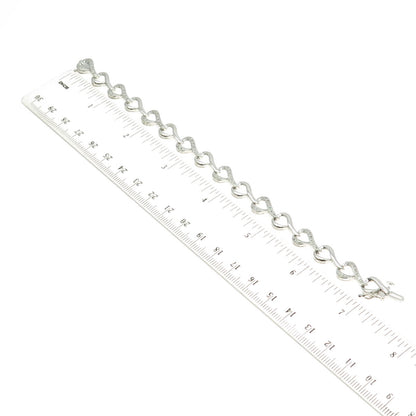 SUN 925 Sterling Silver Real Round-Cut White Diamond Heart Link Bracelet 7.25"