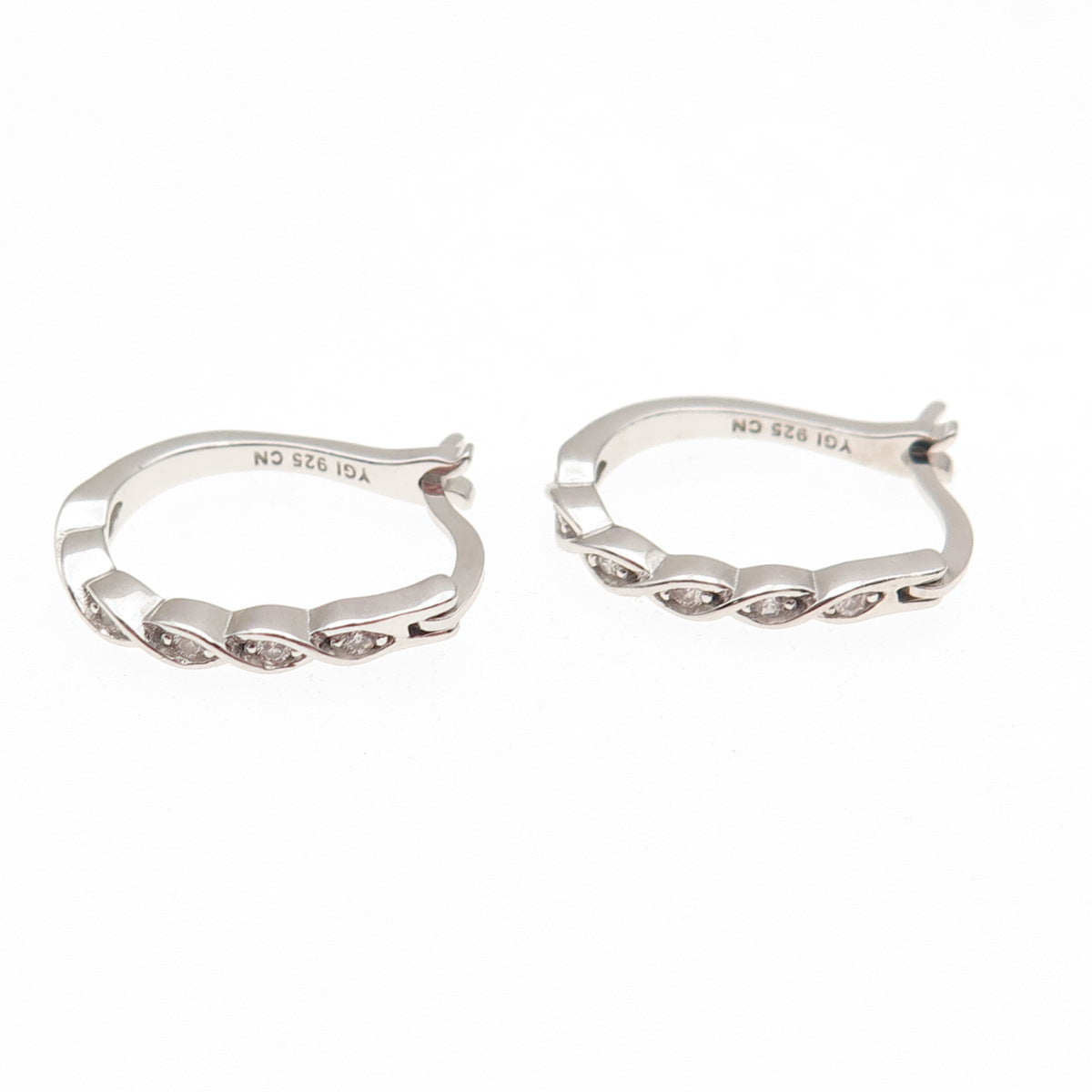 925 Sterling Silver Round-Cut C Z Hoop Earrings