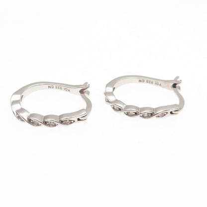 925 Sterling Silver Round-Cut C Z Hoop Earrings
