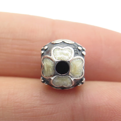 PANDORA 925 Sterling Silver Cream Enamel Daisy Flower Oxidized Bead Charm