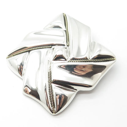 925 Sterling Silver Vintage Mexico Ribbed Pin Brooch / Pendant