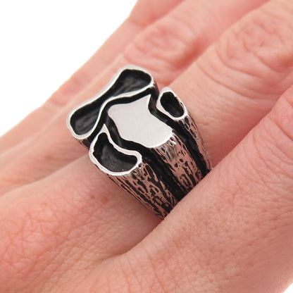 925 Sterling Silver Vintage Modernist Oxidized Ring Size 9.75
