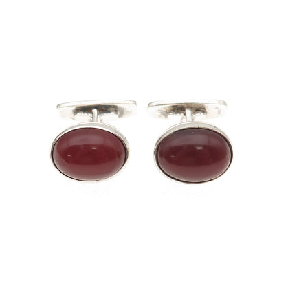 925 Sterling Silver Vintage Real Cabochon Carnelian Oxidized Cufflinks