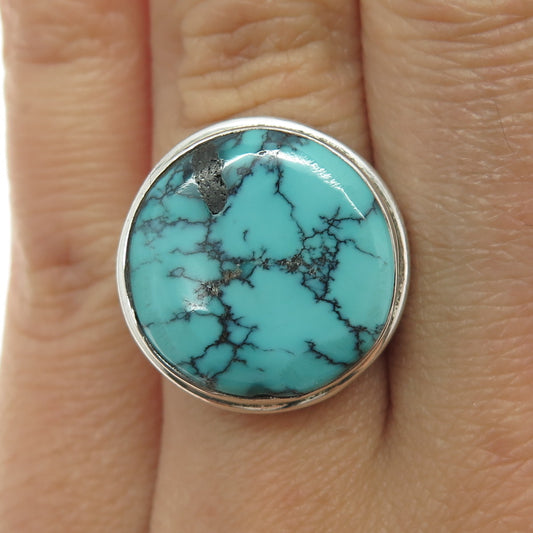 925 Sterling Silver Vintage Real Kingman Turquoise Gemstone Ring Size 6.25