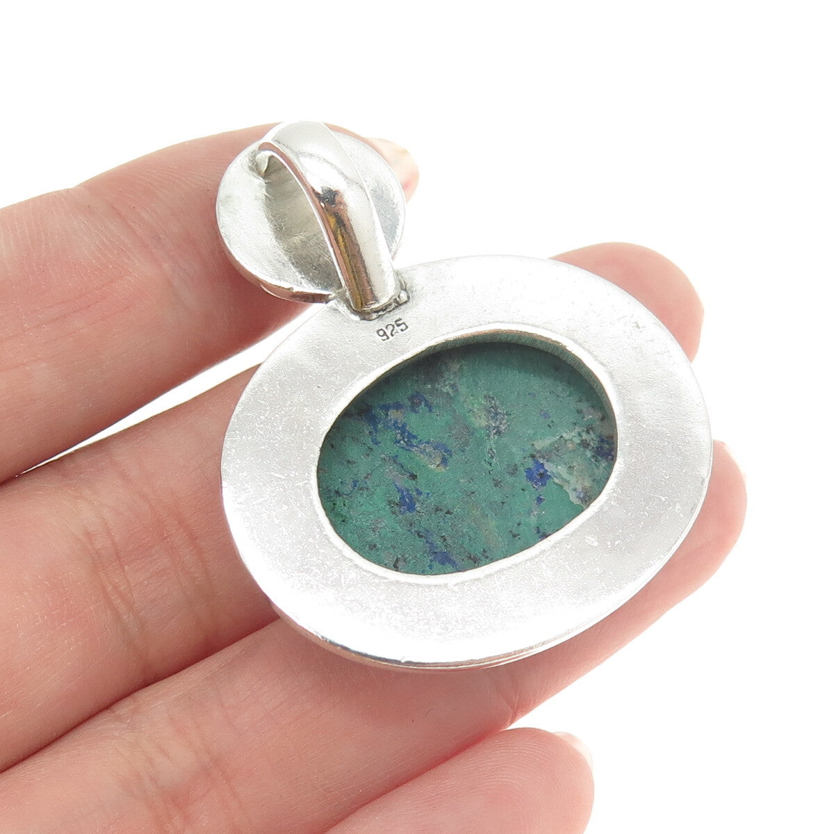 925 Sterling Silver Vintage Real Azurite & Carnelian Modernist Pendant