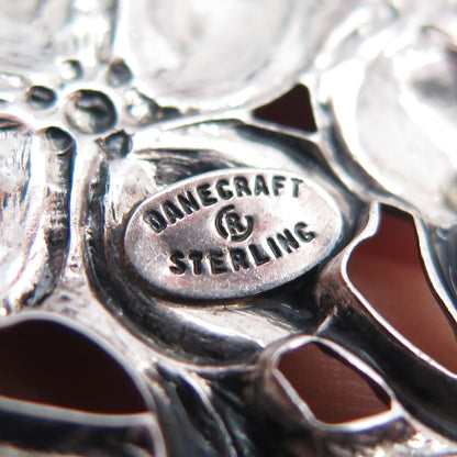 DANECRAFT 925 Sterling Silver Antique Art Deco Dogwood Oxidized Pin Brooch