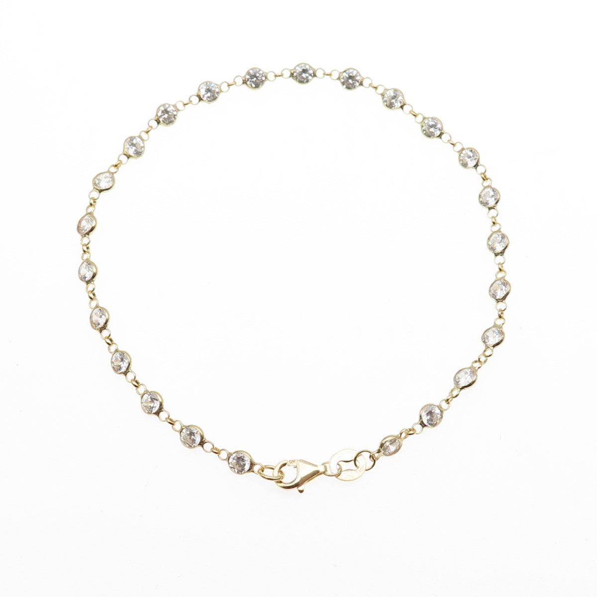 925 Sterling Silver Gold Plated Round-Cut C Z Bracelet 8.25"
