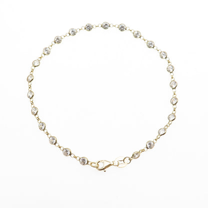 925 Sterling Silver Gold Plated Round-Cut C Z Bracelet 8.25"