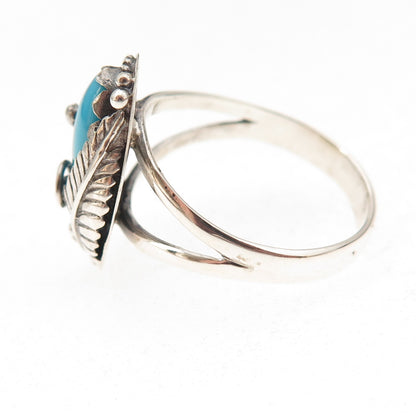 925 Sterling Vintage Real Sleeping Beauty Turquoise Feather Ring Size 8.25