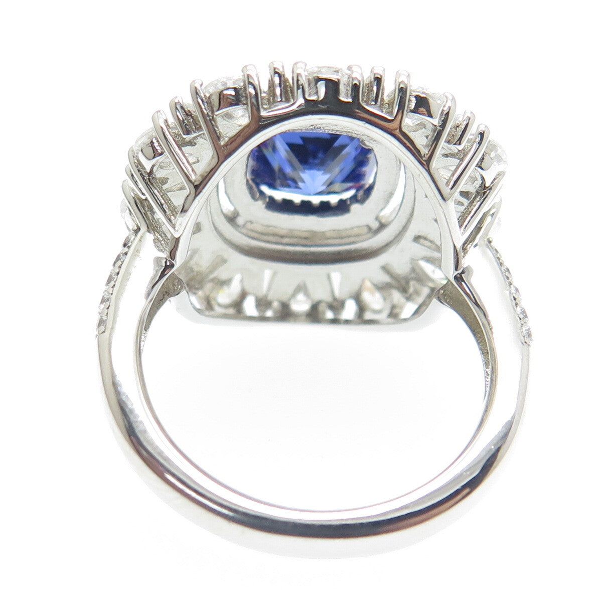 DSMK 925 Sterling Silver White & Blue Multi-C Z Cluster Wide Ring Size 7.25