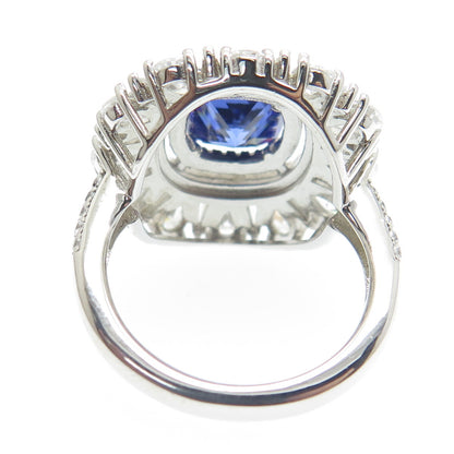 DSMK 925 Sterling Silver White & Blue Multi-C Z Cluster Wide Ring Size 7.25