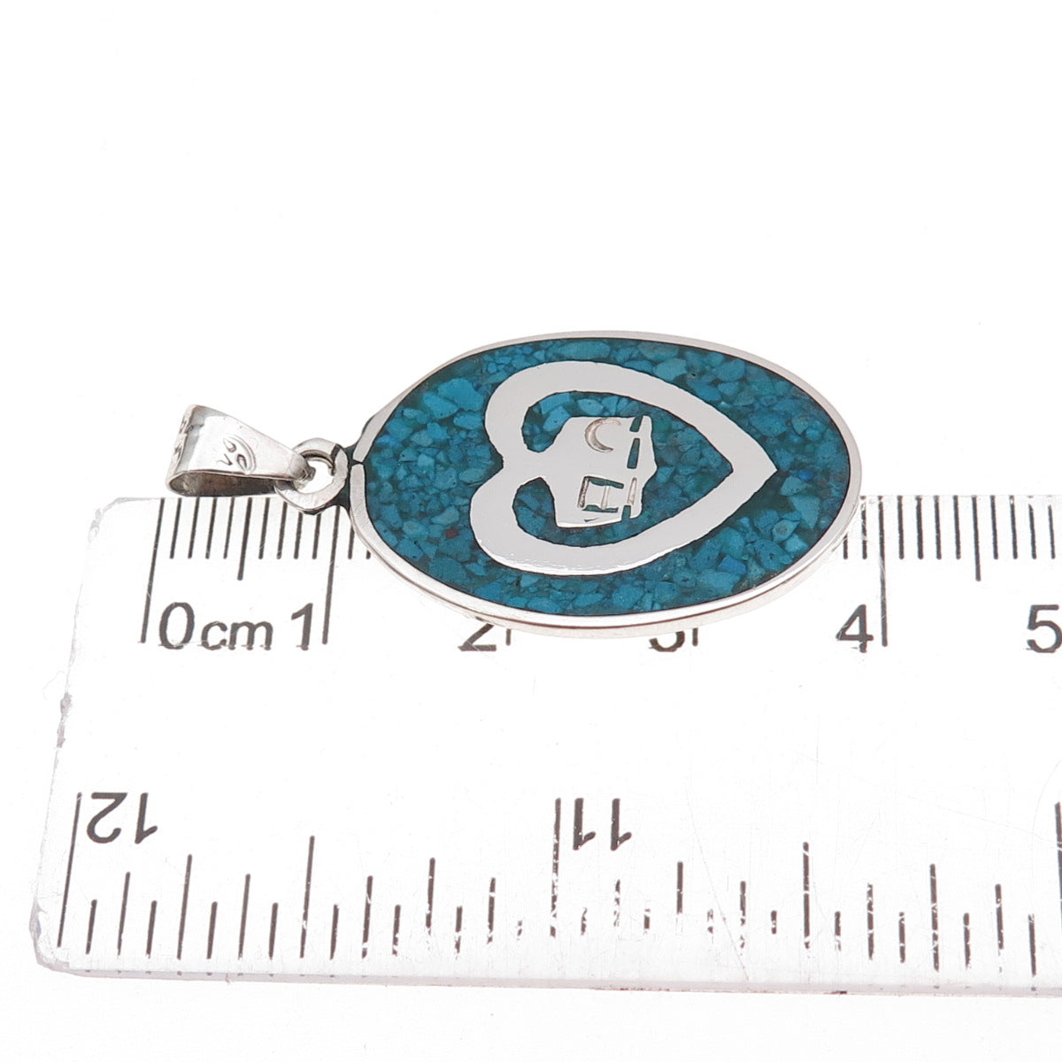 925 Sterling Silver Vintage Real Turquoise Inlay Heart Charm Pendant
