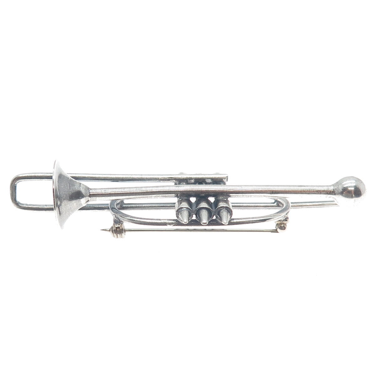 925 Sterling Silver Vintage Trombone Music Instrument Oxidized Pin Brooch