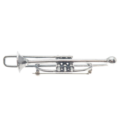 925 Sterling Silver Vintage Trombone Music Instrument Oxidized Pin Brooch