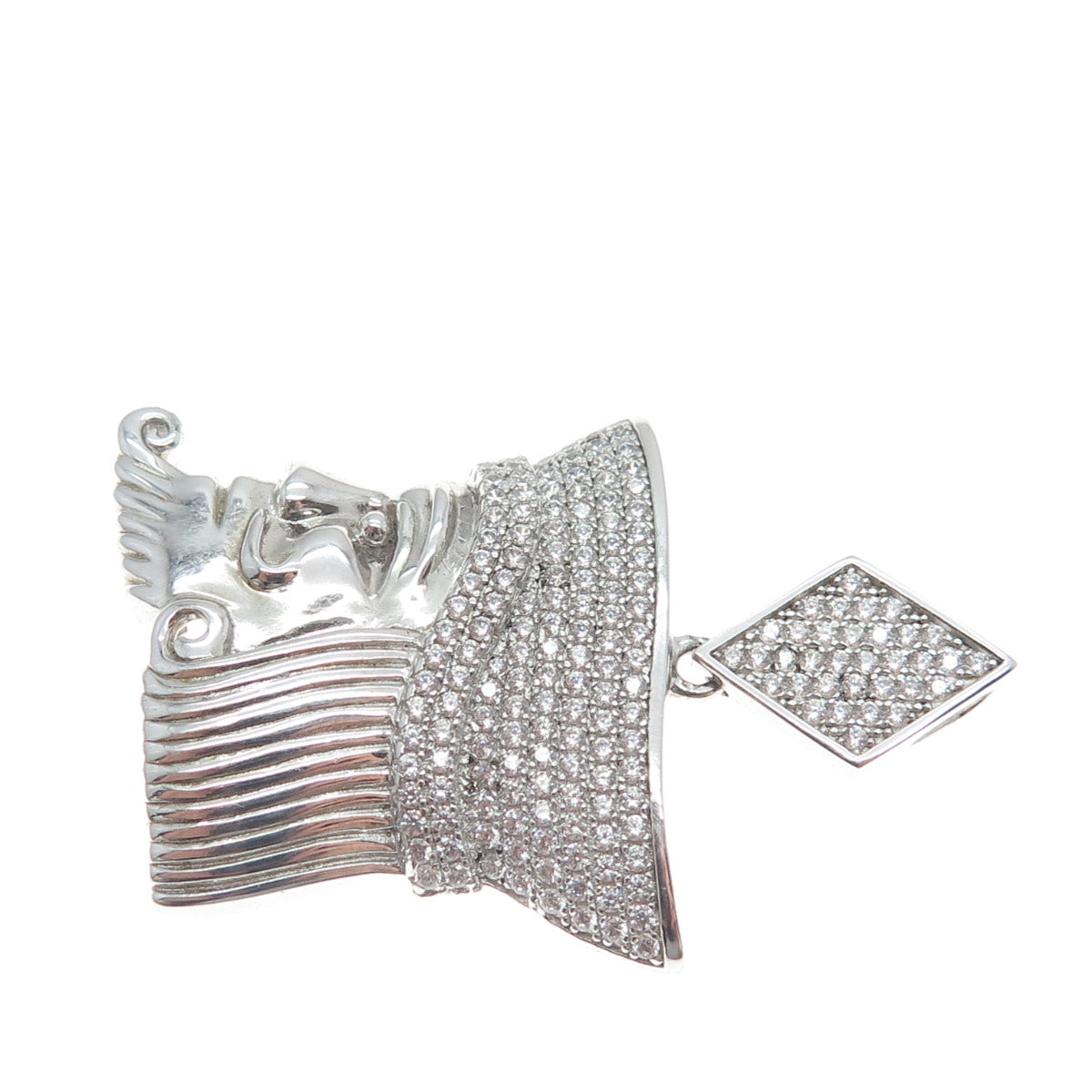 925 Sterling Silver Round-Cut Shaped C Z King of Diamonds Playing Cards Pendant