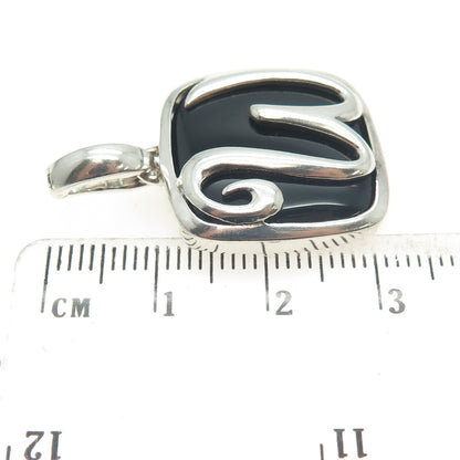 925 Sterling Silver Vintage Real Black Onyx Letter "W" Initial Pendant