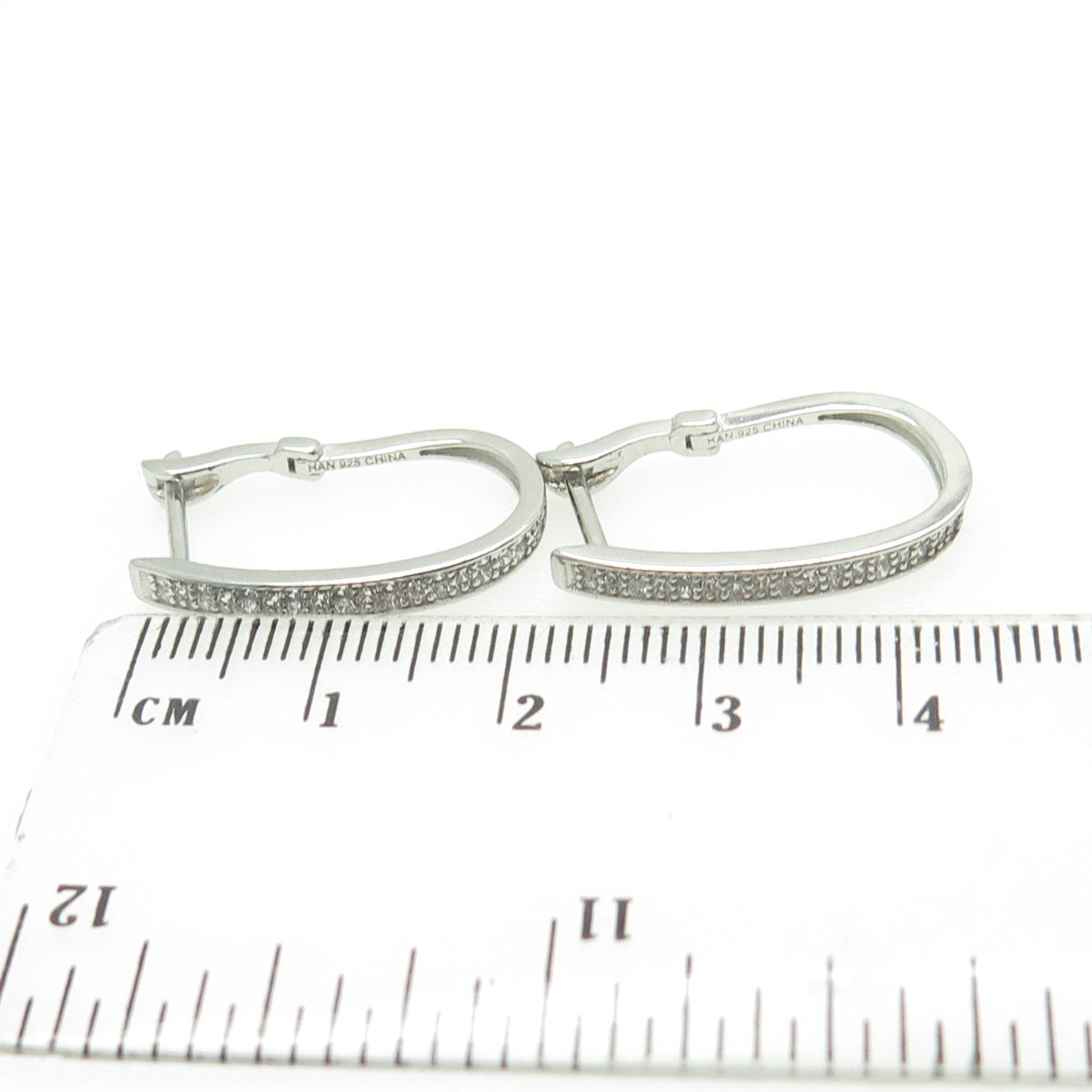 HAN 925 Sterling Silver Round-Cut White C Z Hoop Earrings