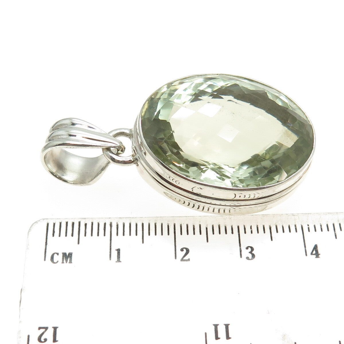 925 Sterling Silver Vintage Real Oval-Cut Green Amethyst Pendant