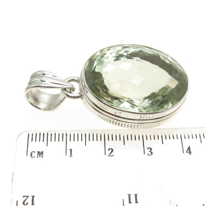 925 Sterling Silver Vintage Real Oval-Cut Green Amethyst Pendant