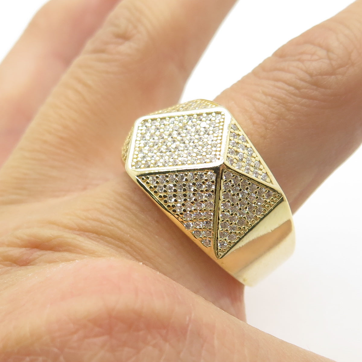 925 Sterling Silver Gold Plated Pave C Z Ring Size 12