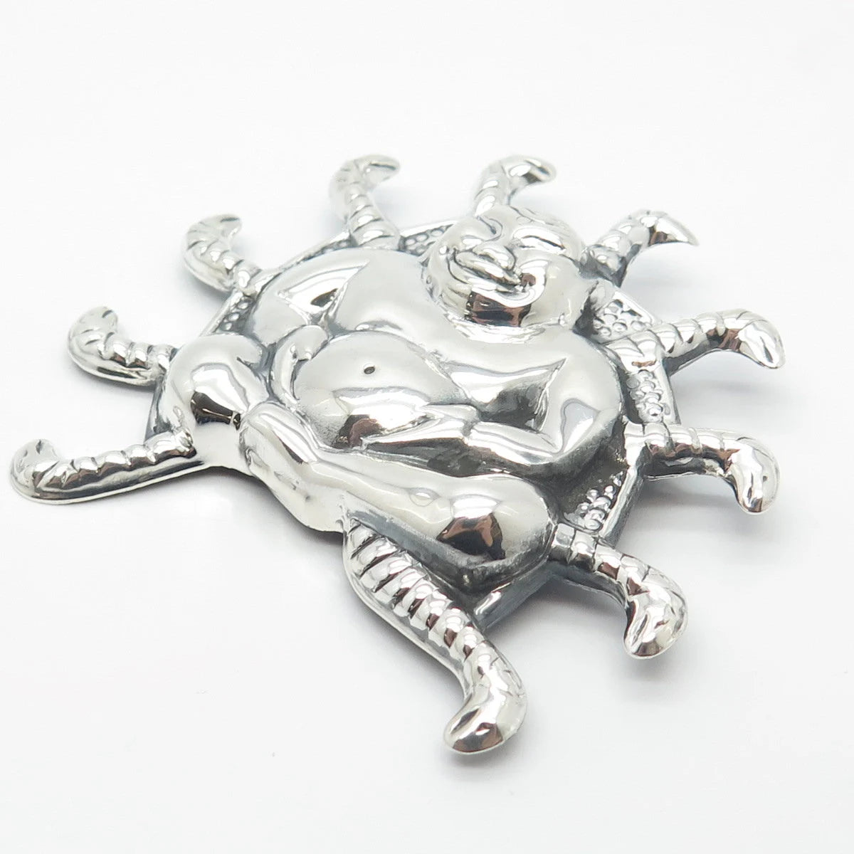 925 Sterling Silver Vintage Sitting Buddah & Snakes Pin Brooch