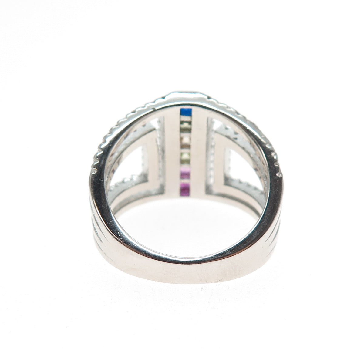 925 Sterling Silver Princess & Round-Cut Multi-Color C Z Ring Size 6.75