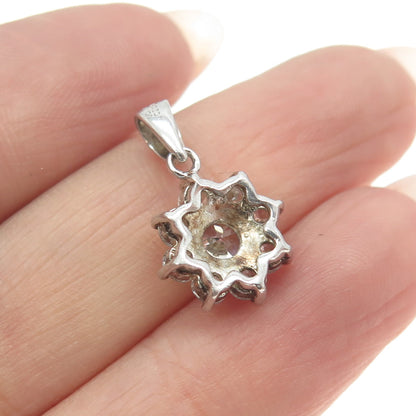 925 Sterling Silver Round-Cut C Z Floral Minimalist Charm Pendant