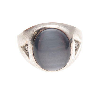 Dason 925 Sterling Silver Vintage Real Diamond & Cat's Eye Ring Size 10