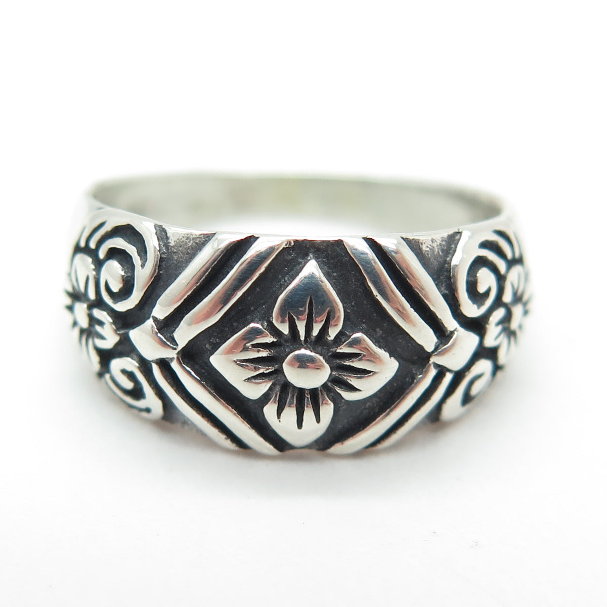 CHARLES WINSTON 925 Sterling Silver Vintage Flower Oxidized Ring Size 7.75