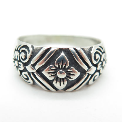 CHARLES WINSTON 925 Sterling Silver Vintage Flower Oxidized Ring Size 7.75