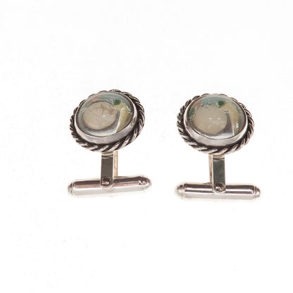 Vincent Simone 925 Sterling Silver Vintage Enamel Landscape Cufflinks