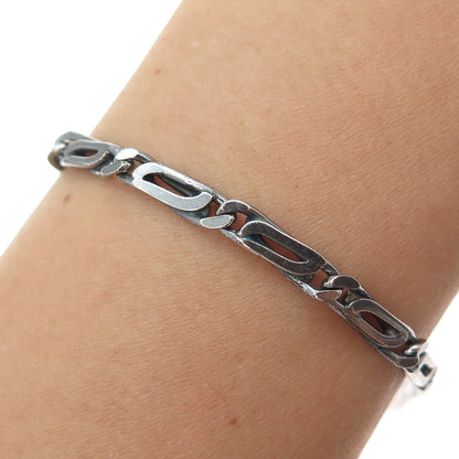 925 Sterling Silver Vintage Modernist Paperclip Link Oxidized Bracelet 7.25"