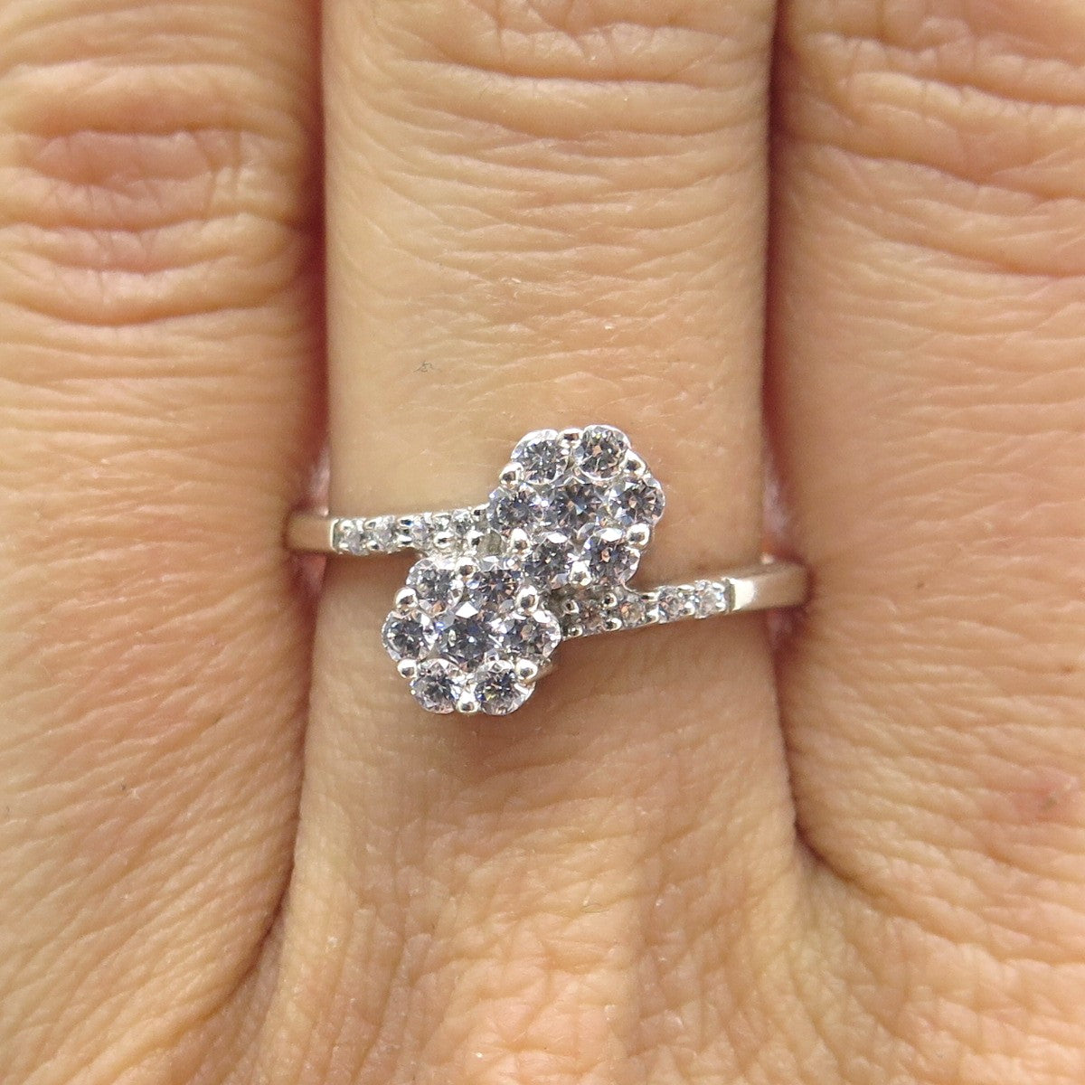 925 Sterling Silver Round-Cut Shaped C Z Bypass Ring Size 7.75