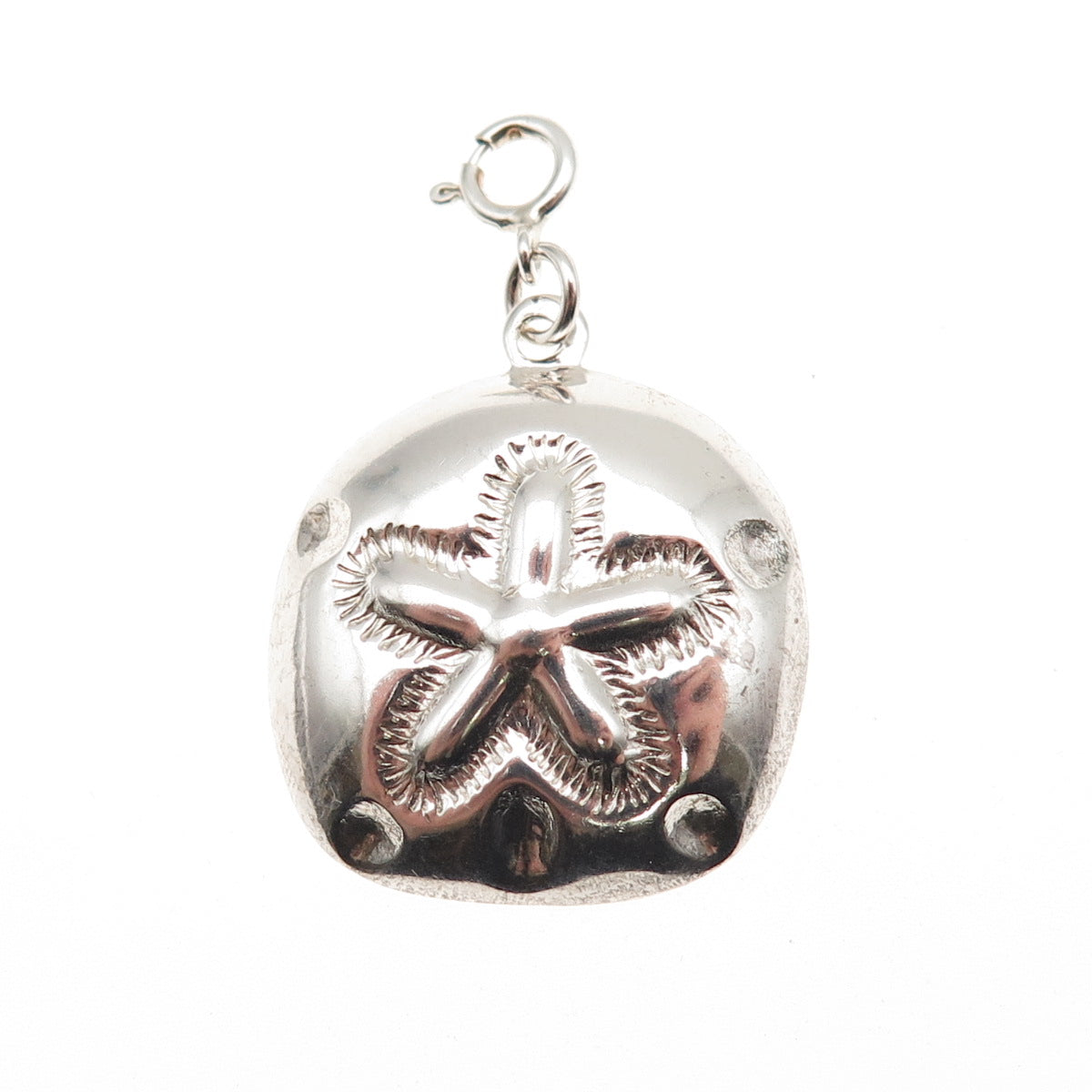 SX Sally C Sterling Silver Vintage Sand Dollar Spring Ring Lock Charm Pendant