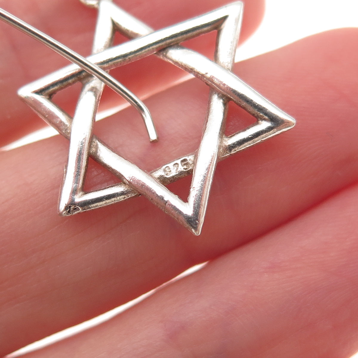 925 Sterling Silver Vintage Star of David Oxidized Dangle Earrings