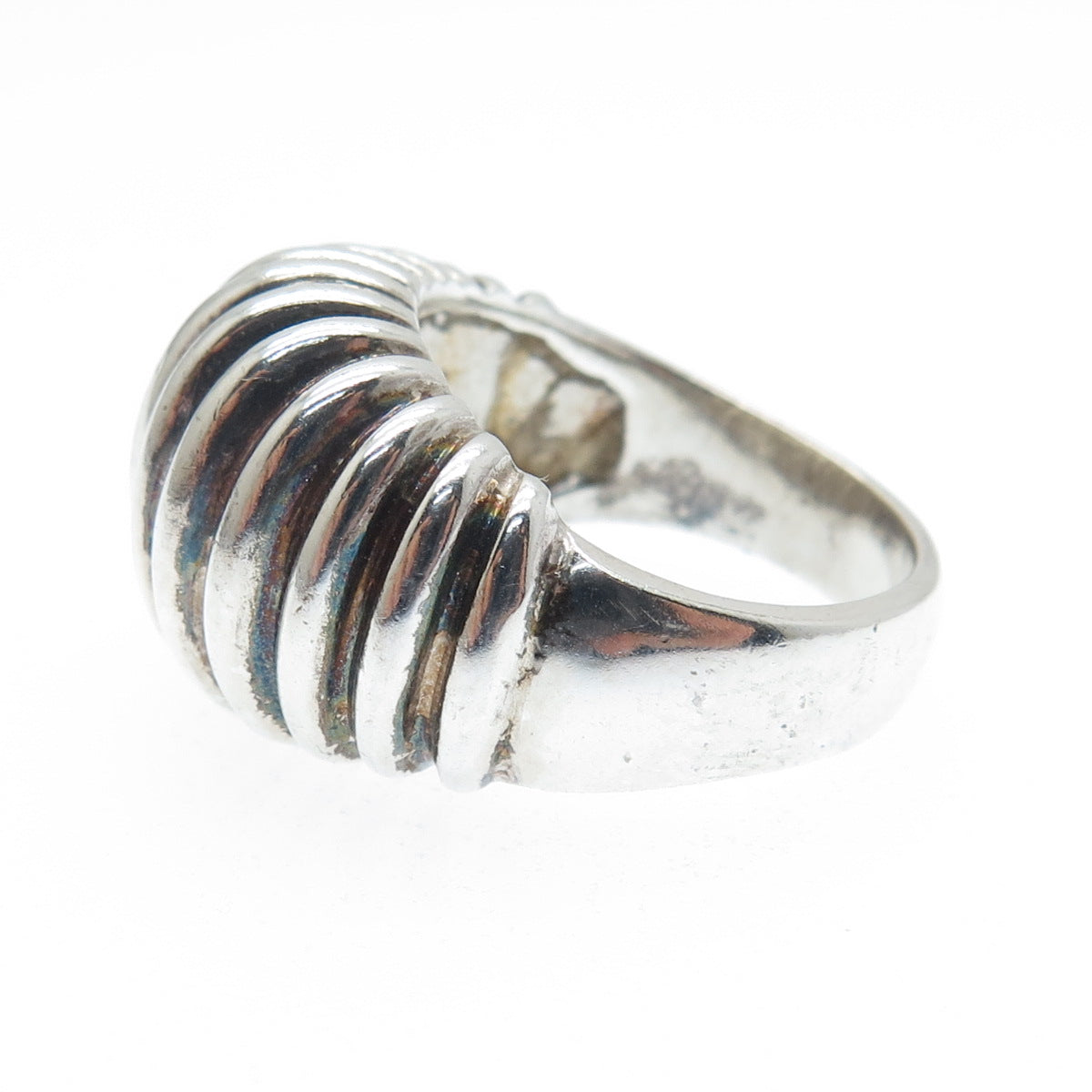 925 Sterling Silver Vintage Ribbed Dome Oxidized Ring Size 6.5