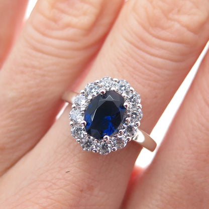 925 Sterling Silver Vintage Lab-Created Sapphire & C Z Ring Size 6.75