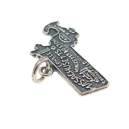 925 Sterling Silver Vintage "Massachusetts" State Map Charm Pendant