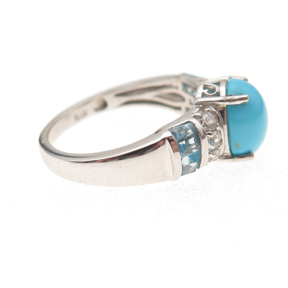 Chuck Clemency 925 Sterling Silver Real Turquoise Blue & White Topaz Ring Size 8