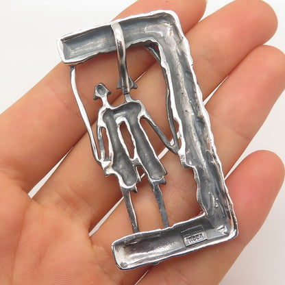 925 Sterling Silver Vintage Mexico ROCA Girls Textured Slide Pendant