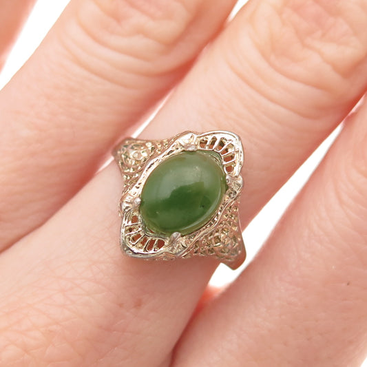McGrath Hamin 925 Sterling Silver Gold Plated Vintage Real Jade Ring Size 6.5