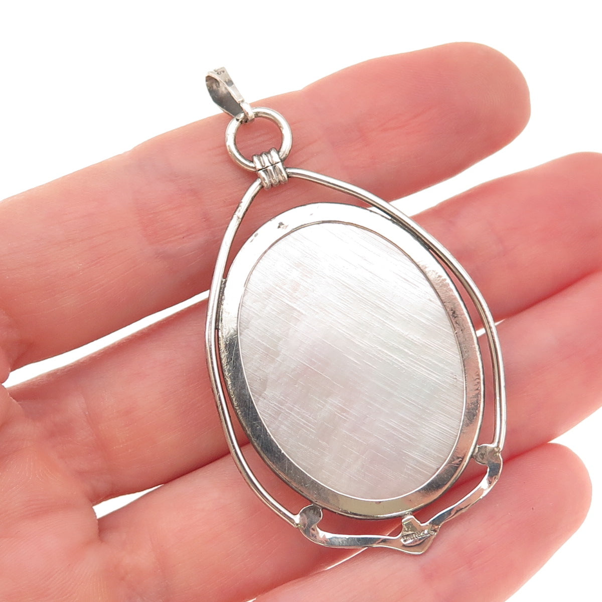 925 Sterling Silver Vintage Real Carved MOP Jesus Cameo Charm Pendant